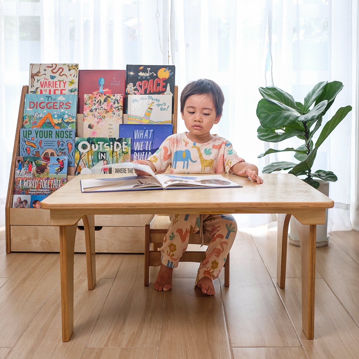 Front-Facing Bookshelf with Dual Storage