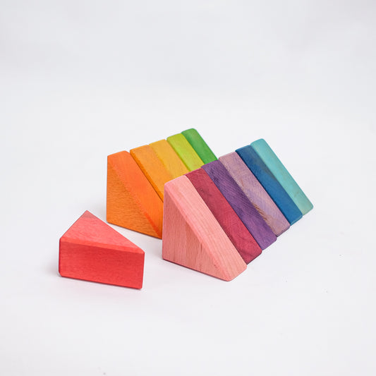 Set of 12 Small Isosceles Triangles - Rainbow Unit Blocks